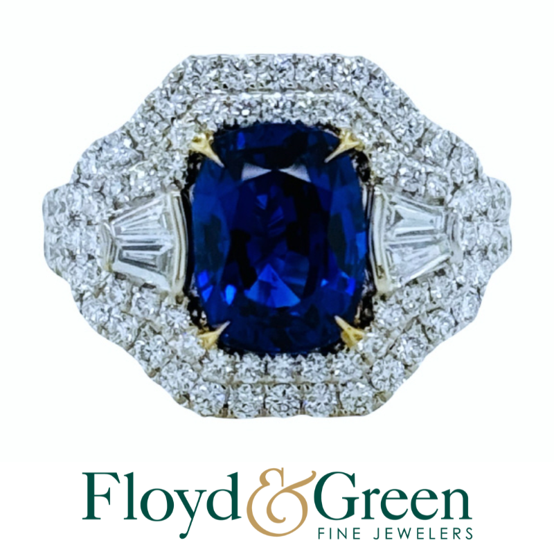 18Kt Cushion Sapphire and Diamond Ring