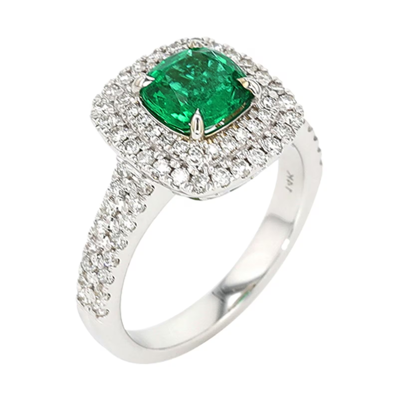 14KW 1.25ctw emerald and 0.625ctw G-H/SI diamond ring size 6.5