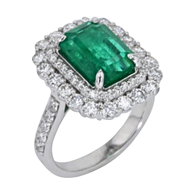 14KW 3.125ctw emerald and 1.375ctw G-H/SI diamond ring size 6.5