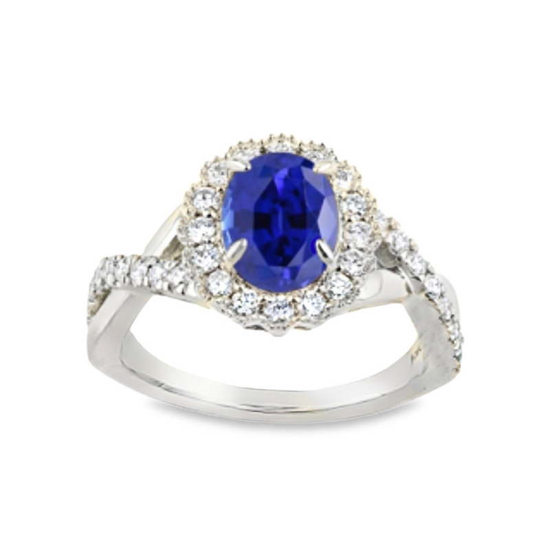 14K White Gold Diamond and Sapphire Ring