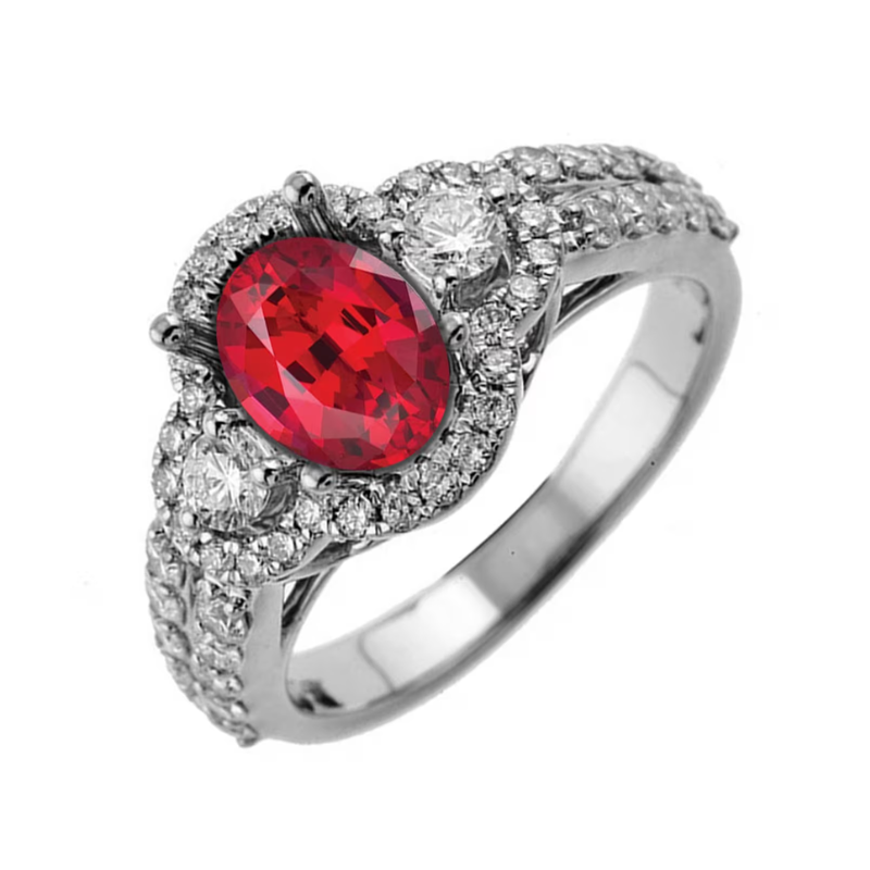 14KW 2ctw ruby and 0.875ctw G-H/SI diamond ring size 6.5