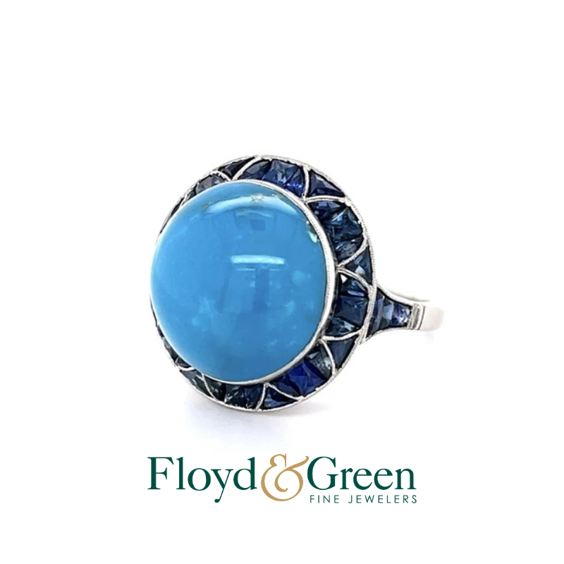 Handmade Platinum Turquoise and Sapphire Ring