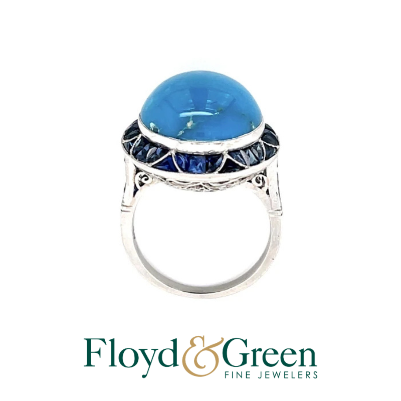Handmade Platinum Turquoise and Sapphire Ring