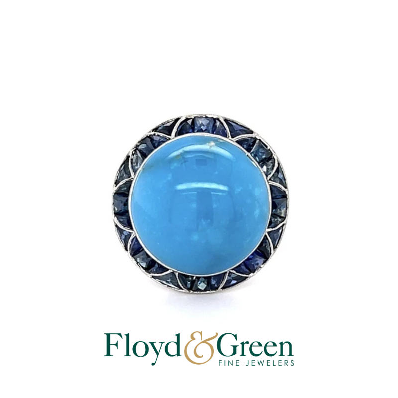 Handmade Platinum Turquoise and Sapphire Ring