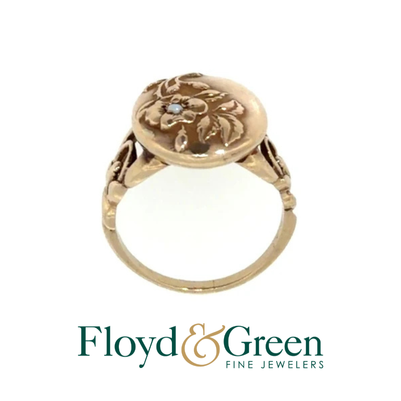 Antique Art Nouveau 9K Yellow Gold Opal Floral Ring