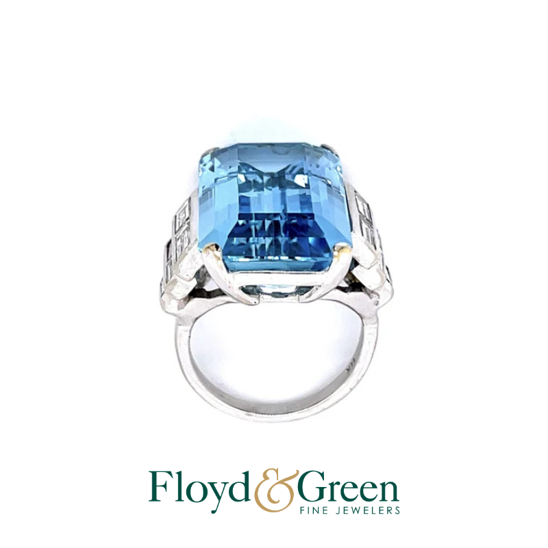14K White Gold Aquamarine and Diamond Ring