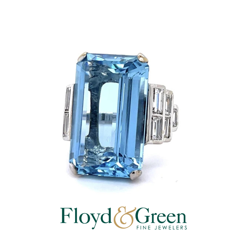 14K White Gold Aquamarine and Diamond Ring
