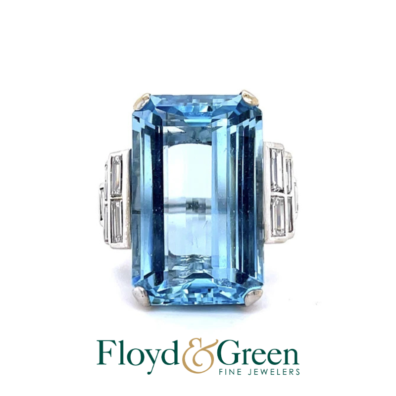 14K White Gold Aquamarine and Diamond Ring