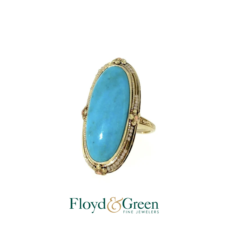 14K Yellow Gold Victorian Turquoise Ring