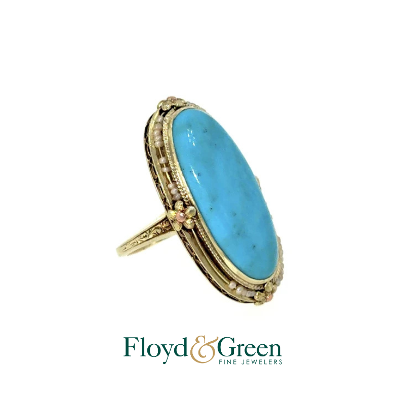 14K Yellow Gold Victorian Turquoise Ring