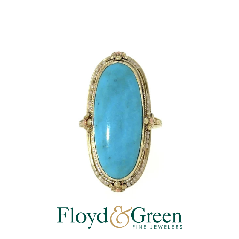 14K Yellow Gold Victorian Turquoise Ring
