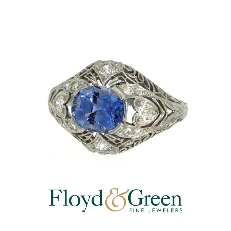 Platinum Handmade Cornflower Blue Sapphire and Diamond Ring