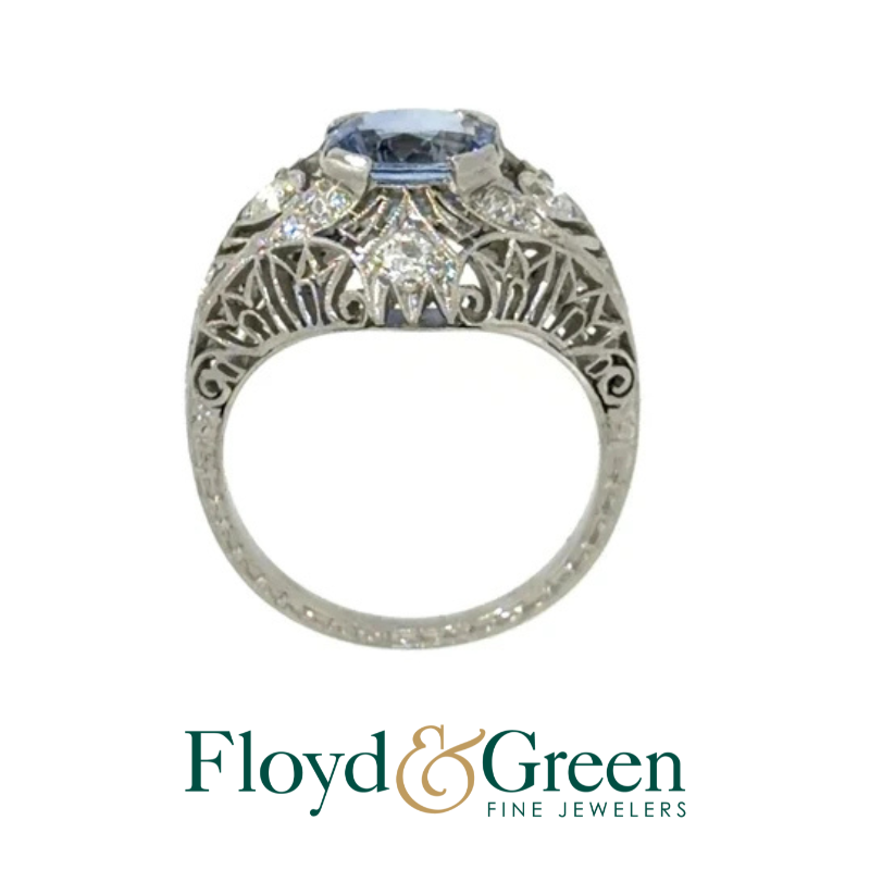 Platinum Handmade Cornflower Blue Sapphire and Diamond Ring