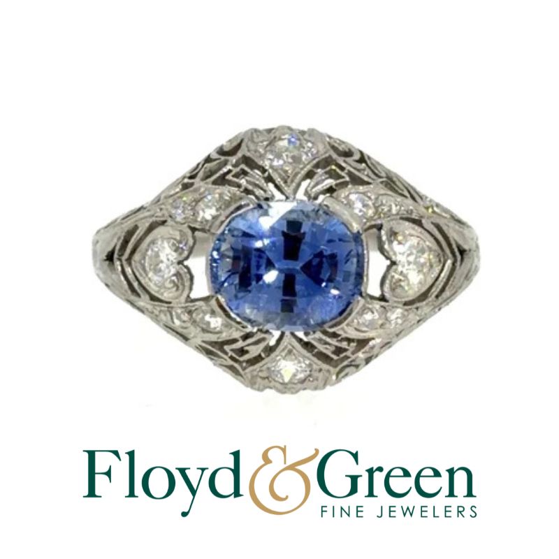 Platinum Handmade Cornflower Blue Sapphire and Diamond Ring