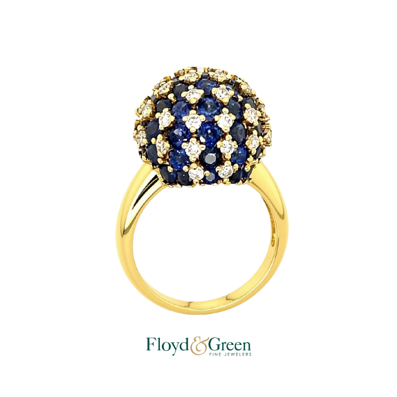 18K Yellow Gold Sapphire and Diamond Sphere Ring