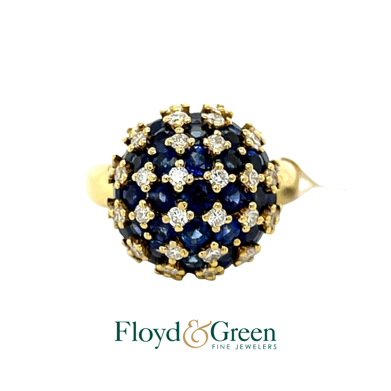 18K Yellow Gold Sapphire and Diamond Sphere Ring