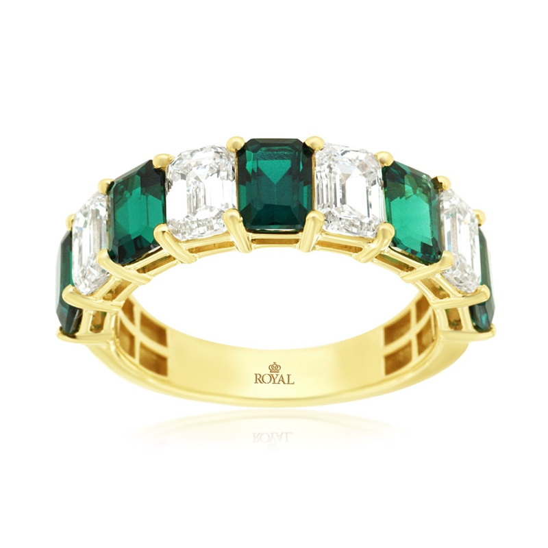 14KY 2ctw G-H/SI lab grown diamond and 2.3ctw lab grown emerald ring size 7