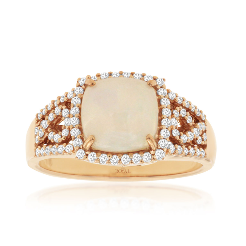 14KR 1.4ct opal and 0.35ctw G-H/SI diamond ring size 7