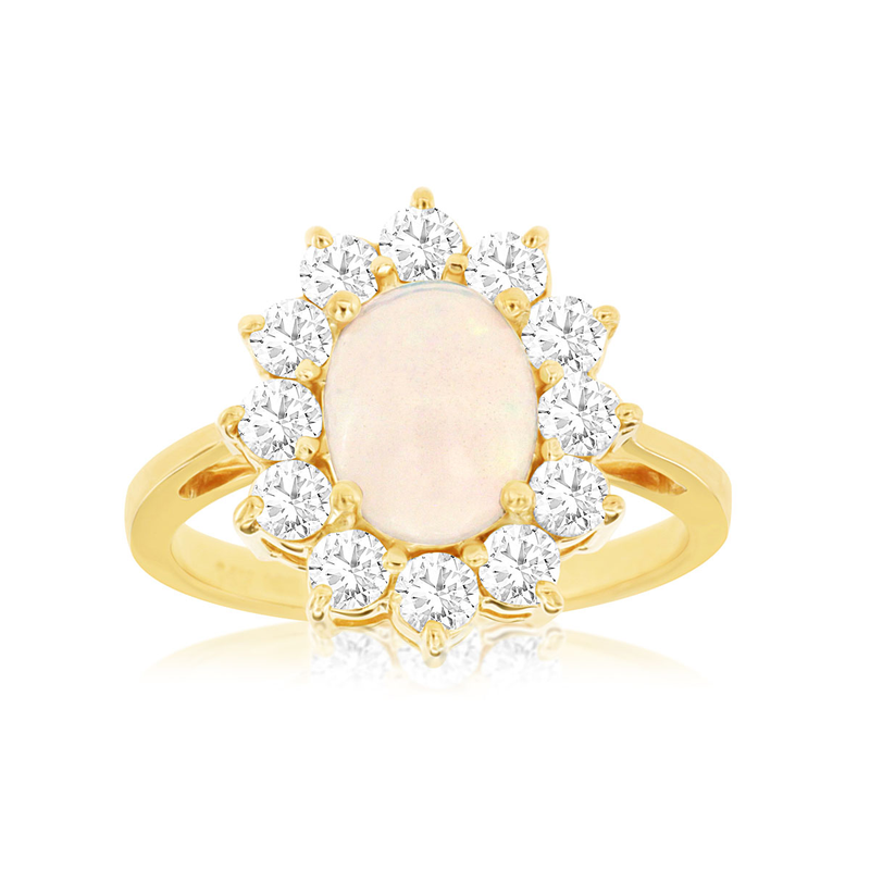 14KY 1.1ct opal and 1ctw G-H/SI diamond ring size 7