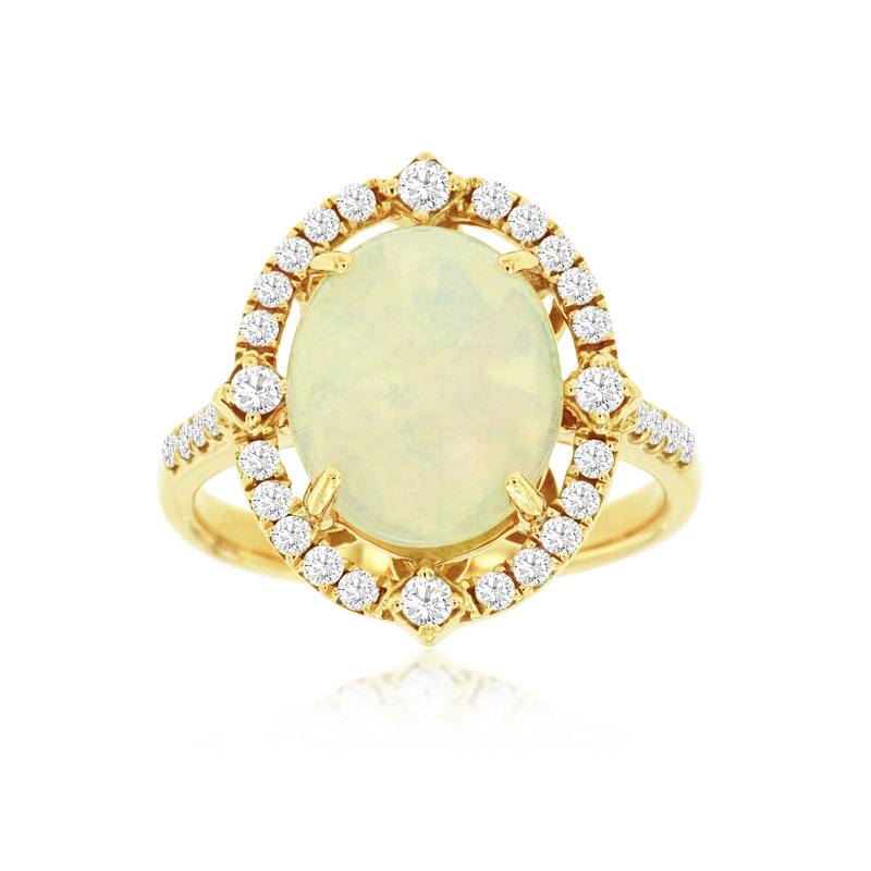 14KY 3ct opal and 0.33ctw G-H/SI diamond ring size 7