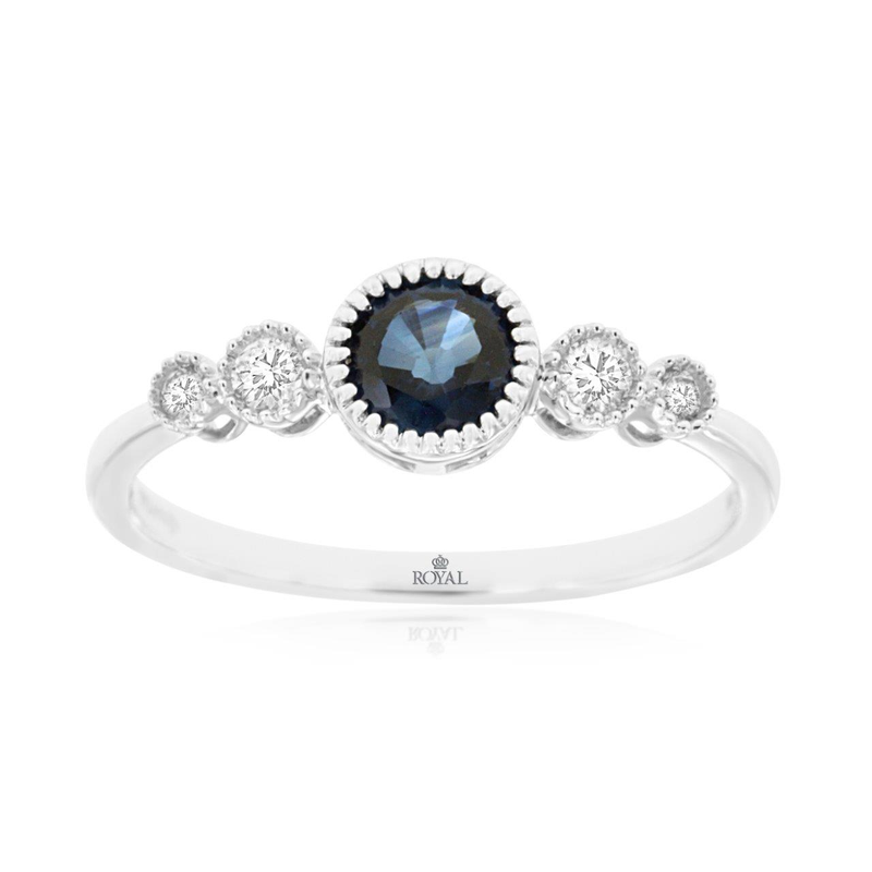 14KW 0.65ctw round sapphire and 0.12ctw G-H/SI diamond ring size 7
