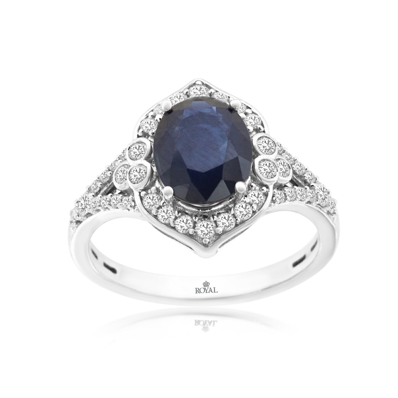 14KW 2.1ct oval sapphire and 0.4ctw G-H/SI diamond halo ring size 7