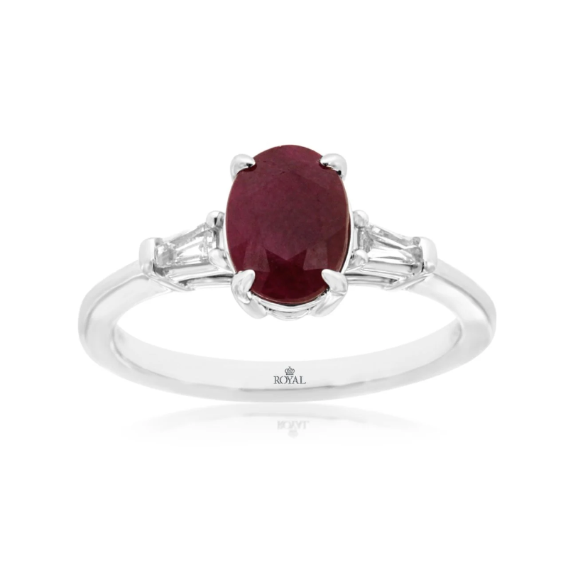 14KW 1.23ct oval ruby and 0.11ctw G-H/SI diamond ring size 7