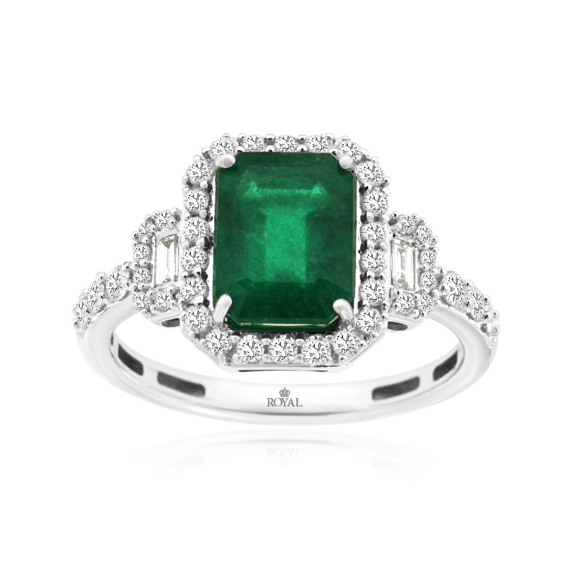 14KW 2.15ct emerald and 0.5ctw G-H/SI diamond halo ring size 7