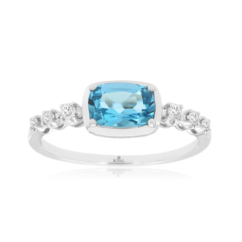 14KW 1ct oval blue topaz and 0.15ctw G-H/SI diamond ring size 7