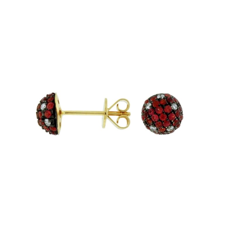 Ruby & Diamond Ball Stud Earrings