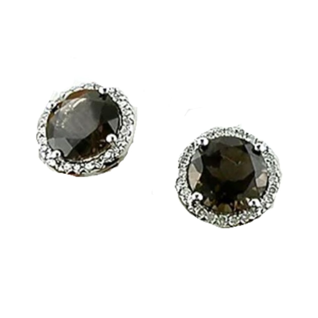 SMOKY QUARTZ WITH DIAMOND HALO EARRINGS