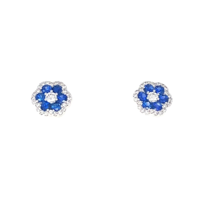 Flower Sapphire & Diamond Stud Earrings