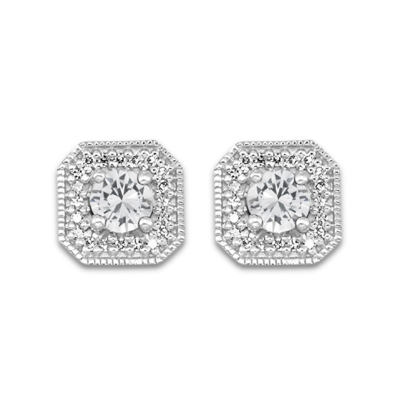 White Topaz & Diamond Stud Earrings