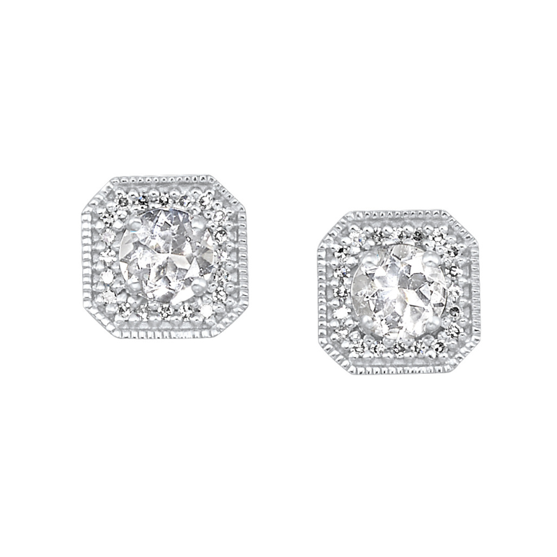 White Topaz & Diamond Stud Earrings