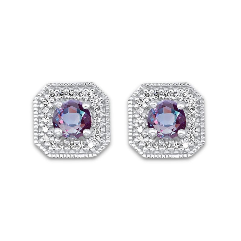 Synthetic Alexandrite & Diamond Stud Earrings