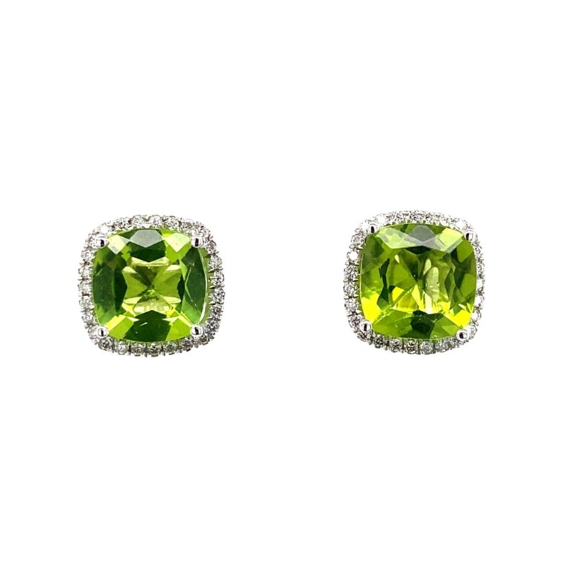 Peridot Halo Stud Earrings