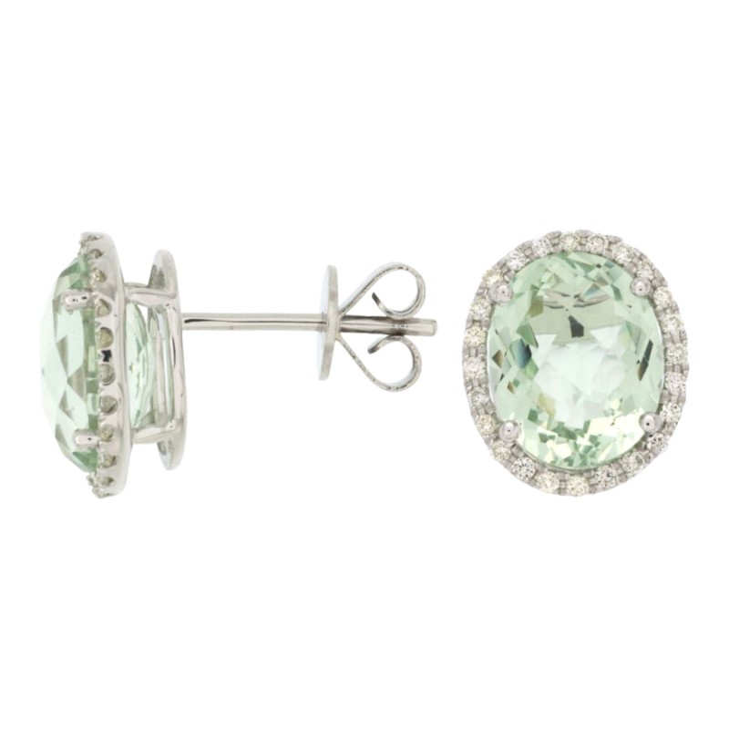 Green Amethyst Halo Stud Earrings