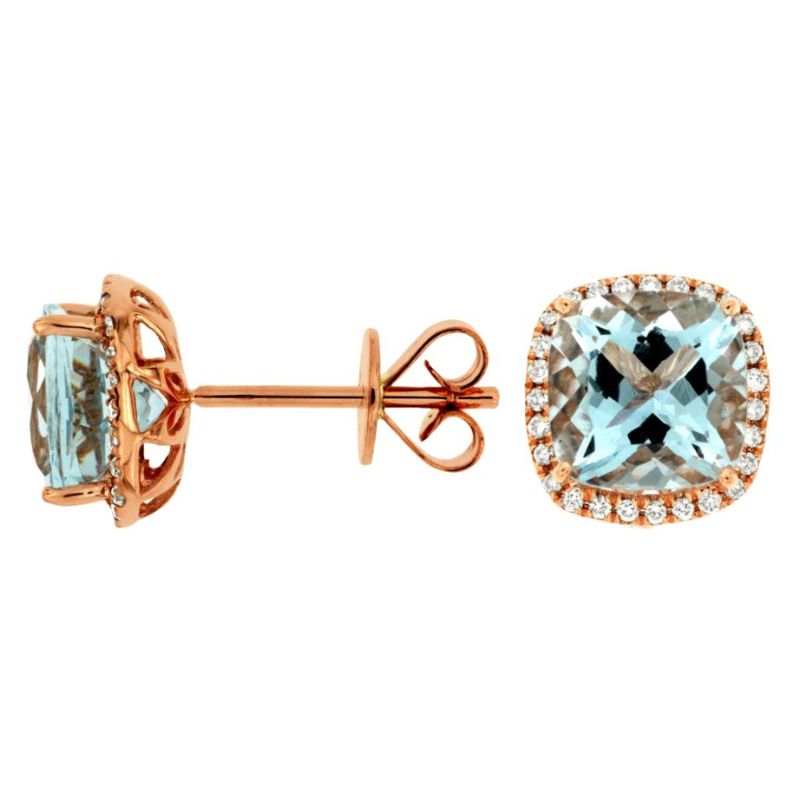 Aquamarine & Diamond Halo Stud Earrings