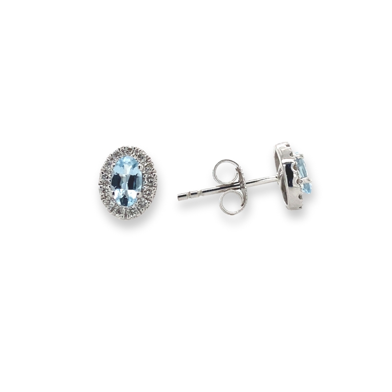 Aquamarine & Diamond Halo Stud Earrings