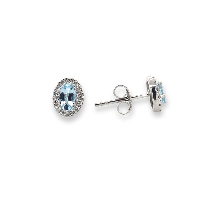 Aquamarine Halo Stud Earrings