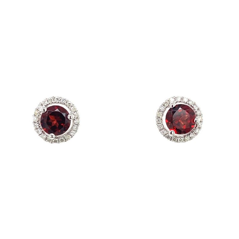 Garnet Halo Stud Earrings