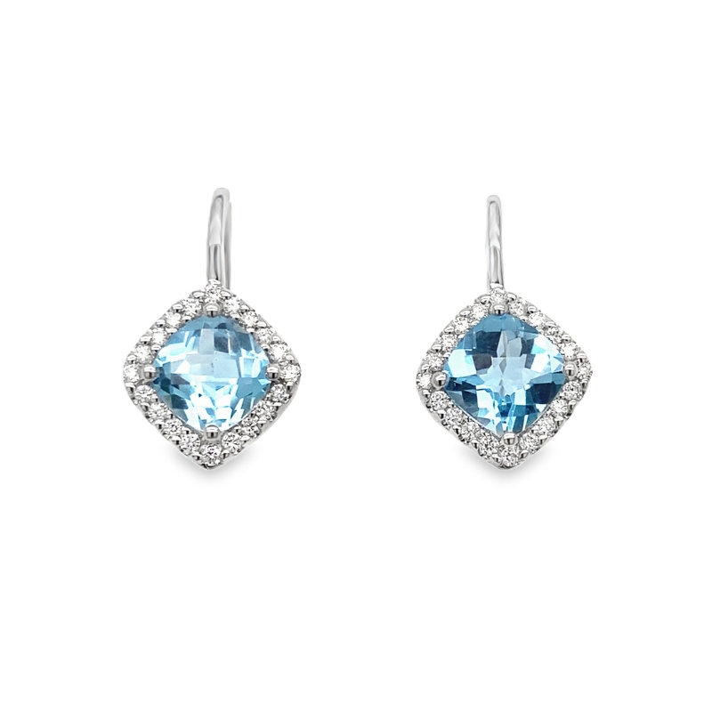 Blue Topaz Halo Drop Earrings