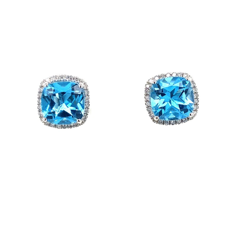 Blue Topaz Halo Stud Earrings