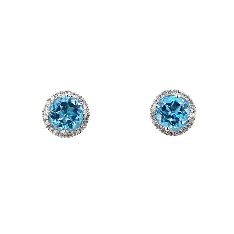 Blue Topaz Halo Stud Earrings