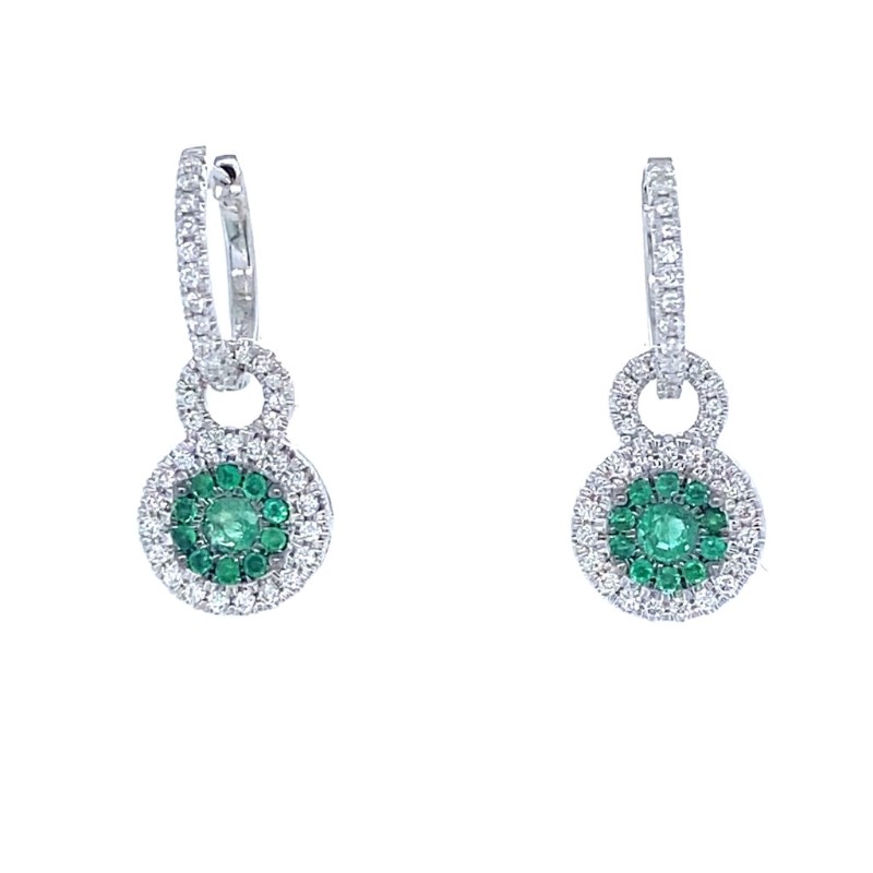 14KW Emerald .48ctw and Diamond .51ctw H-I/I1 Drop Hoop Earring