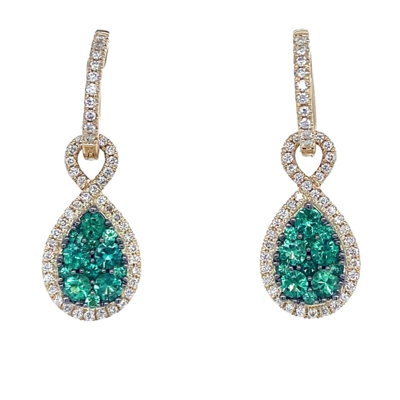 14KY Emerald .99ctw and Diamond .51ctw H-I/I1 Pear Dangle and Hoop Earring