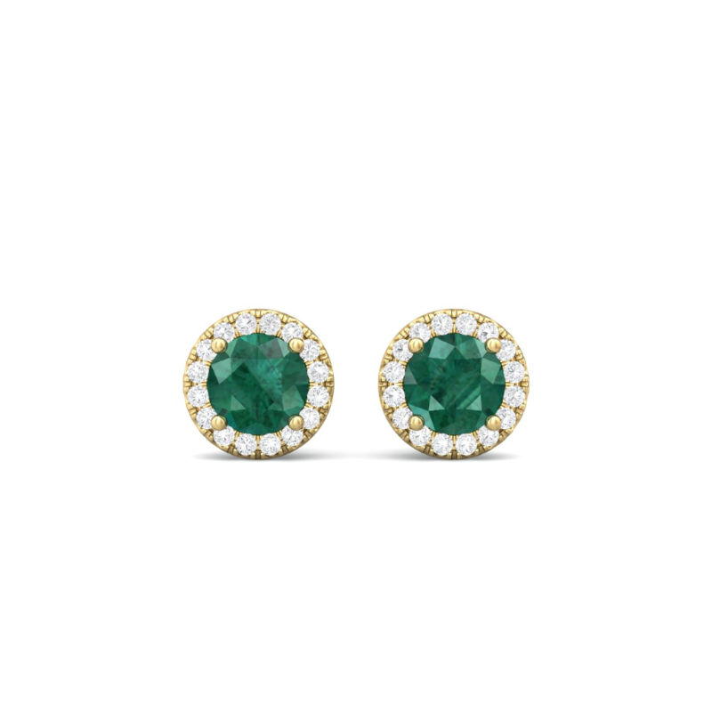14KY Round Emerald .61ctw and Dia Halo .16ctw H-I/I1 Stud Earrings