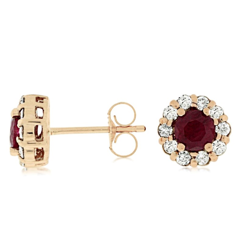 ESTATE - 14KR Ruby .90ctw and Dia .40ctw Halo Stud Earrings