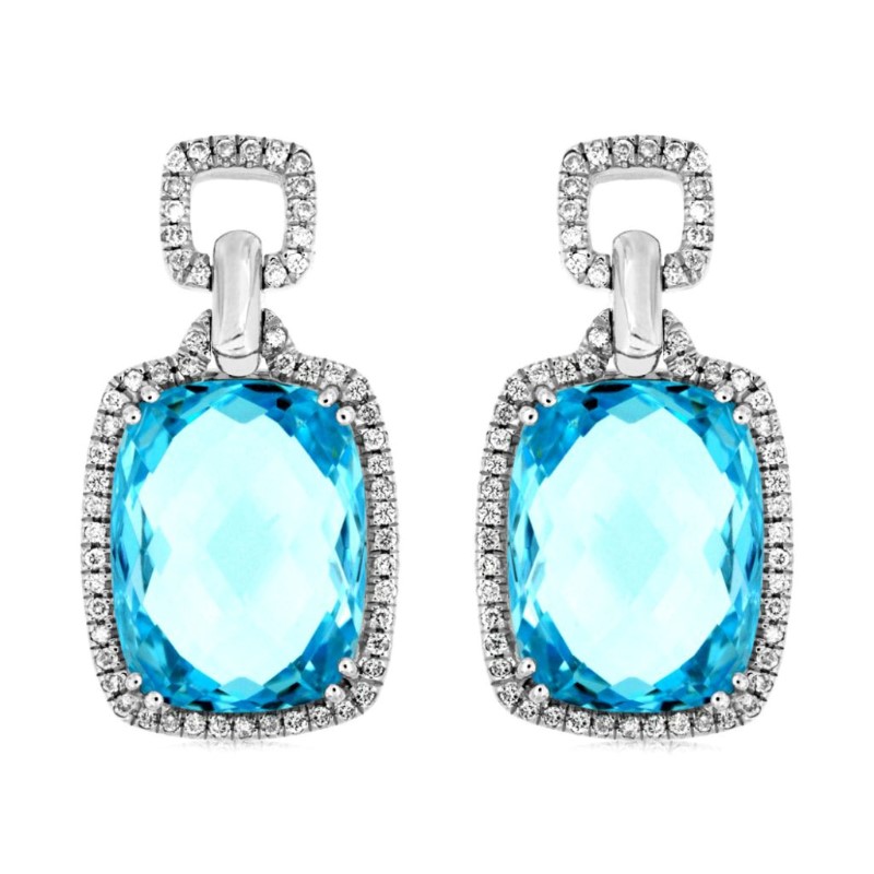 ESTATE - 14KW Blue Topaz 16ctw and Dia .34ctw Statement Earrings