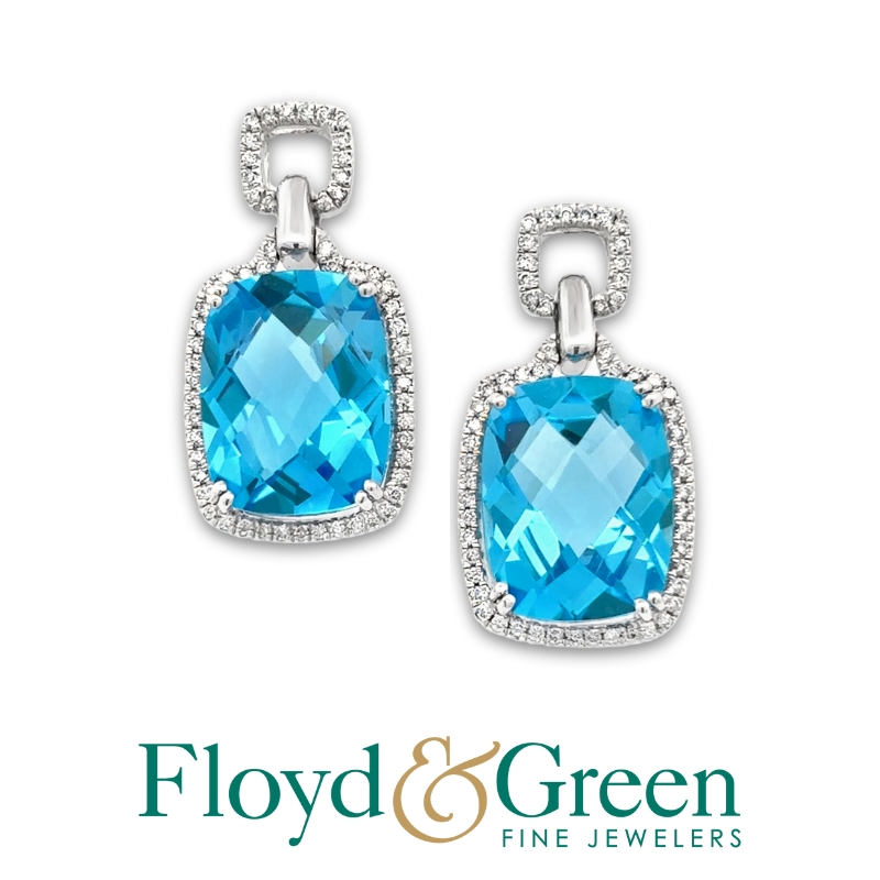 Blue Topaz & Diamond Halo Earrings